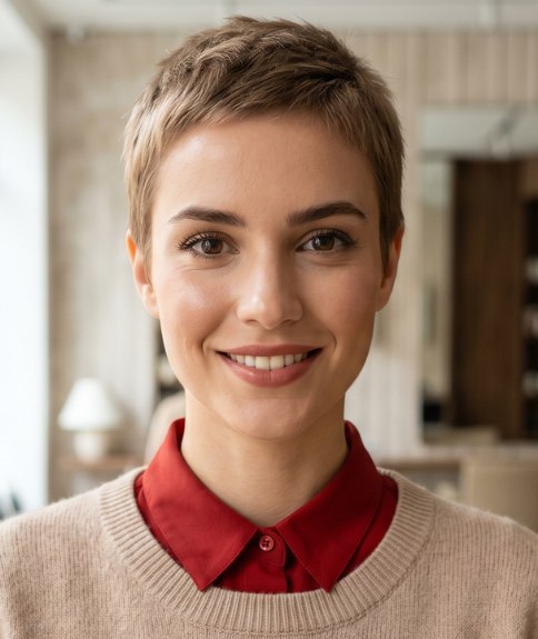 Short hairstyle that leaves the ears fully exposed