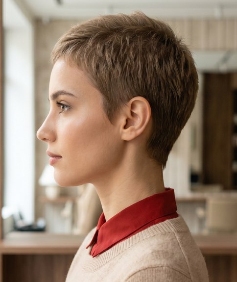 Flattering short haircut that leaves the ears exposed