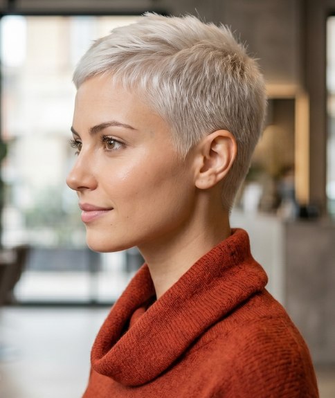 Feminine hair with very short sides
