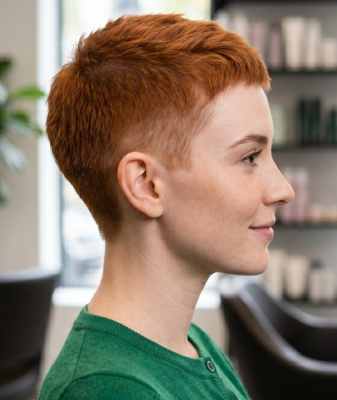 Women’s haircut with shaved sides and back