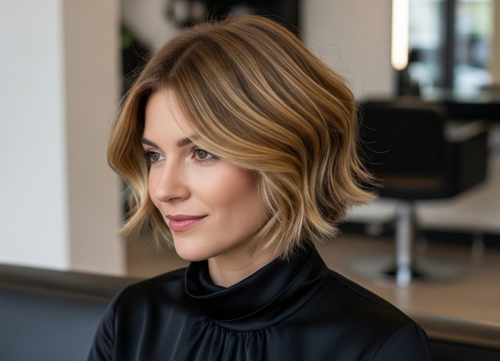 Short wavy bob with an A-line silhouette