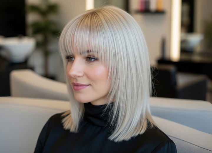 Long platinum blonde bob