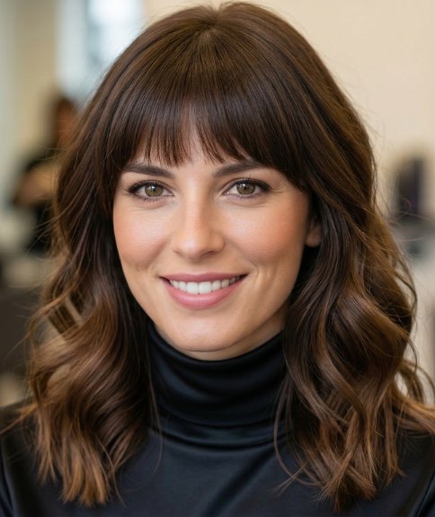 Just below the shoulders style for brown hair