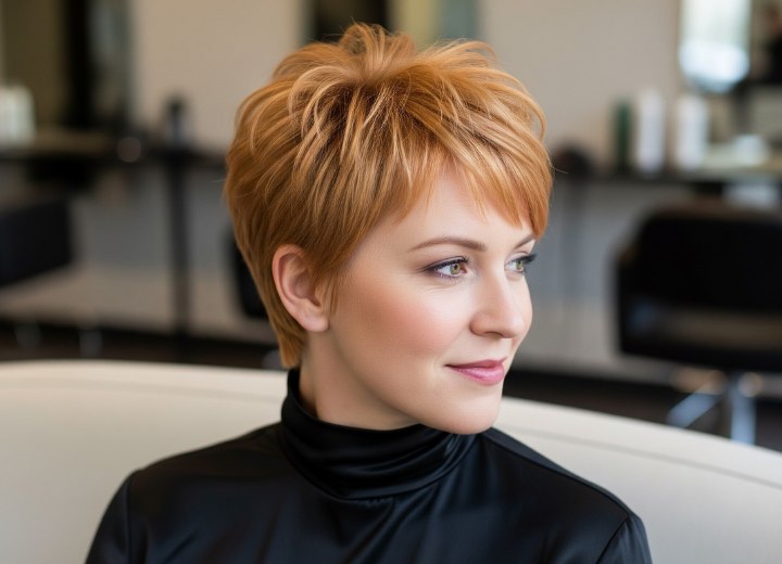 Strawberry blonde pixie cut