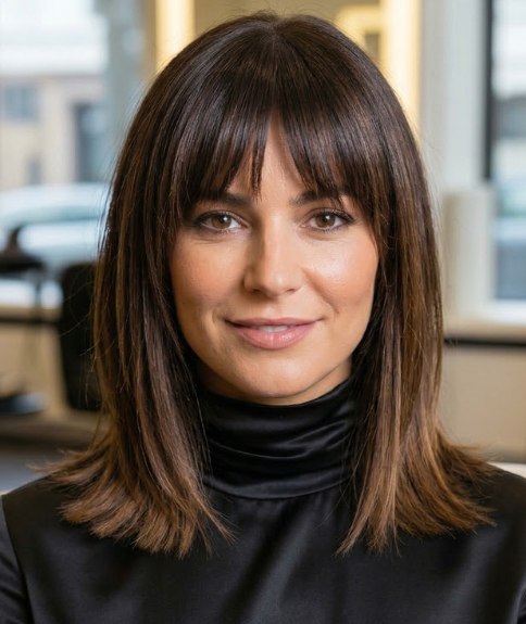 Elegant long hairstyle with a fringe