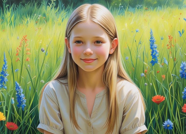 Center-parted long hairstyle for young girls