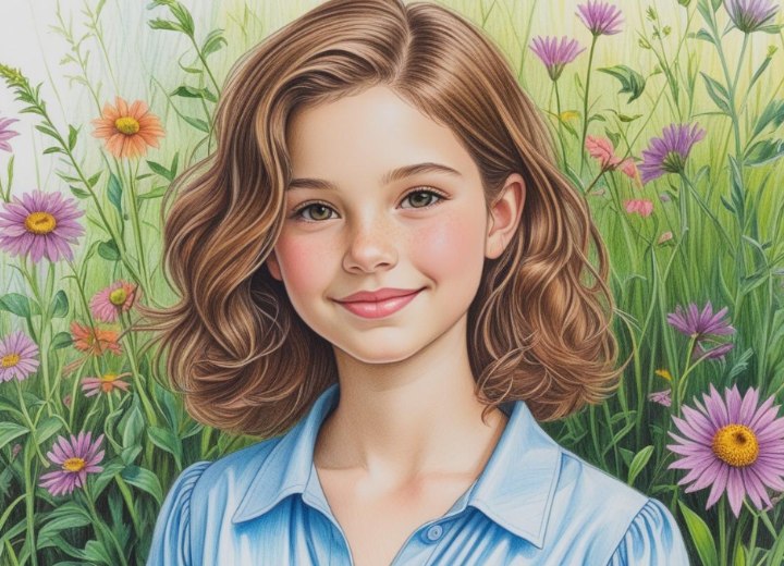 Shoulder-length hairstyle with curls for young girls
