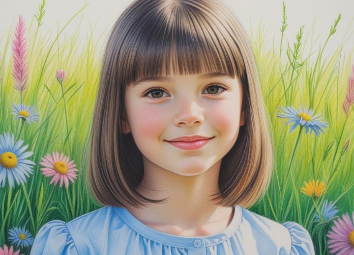 Pageboy style bob with bangs for young girls