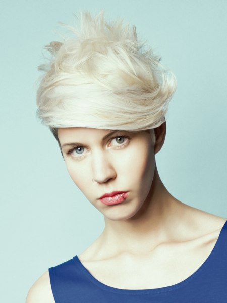 Geometric pixie cut with a petal fringe
