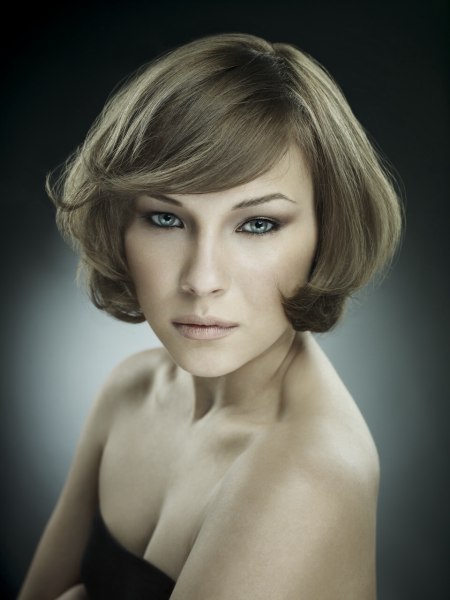 Short, shaped almost chin-length bob