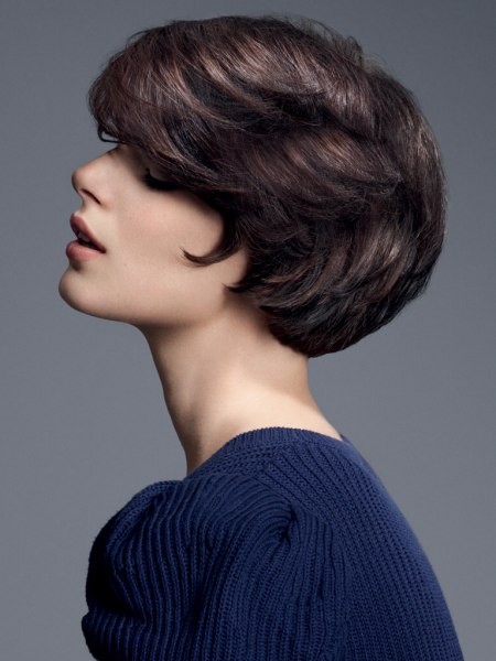 Short hairstyle with a round shape for brunette hair