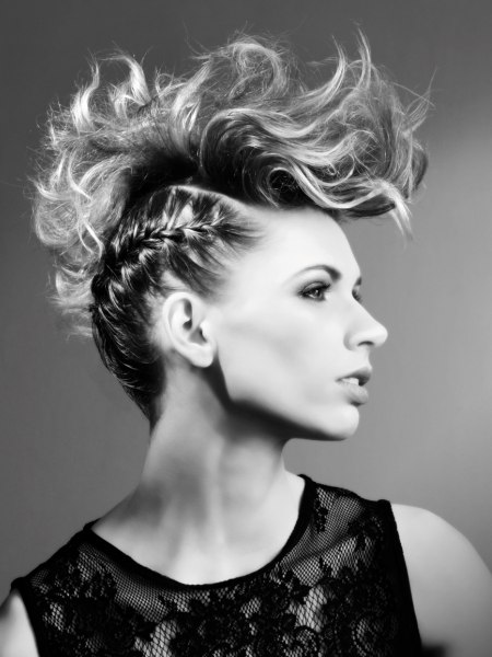 Mohawk hair styled with braided sides
