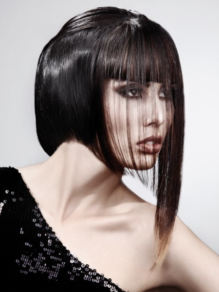 Veiled bob for shiny black hair