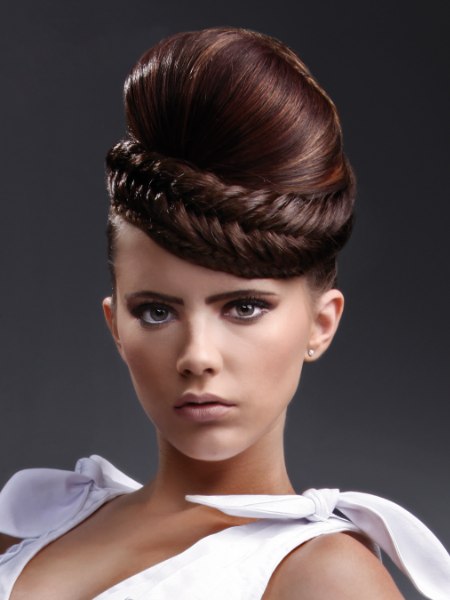 Updo with a braided band for a turban shape