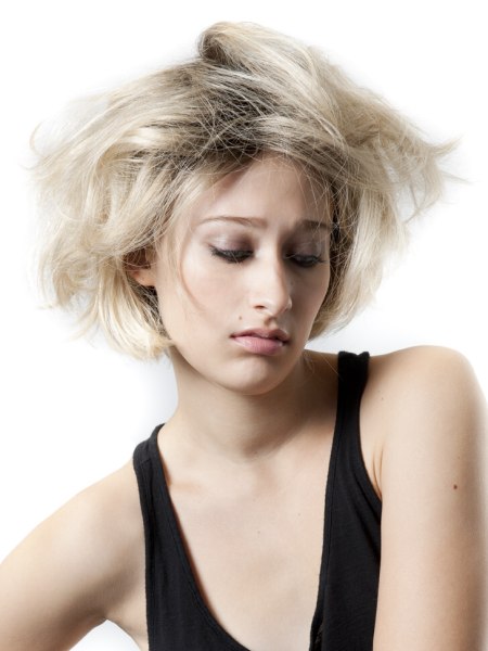 Chin-length bob with layers styled for a wild look