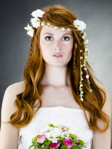 Wedding hair with a band of flowers