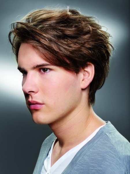 Male hair with a flipped back fringe