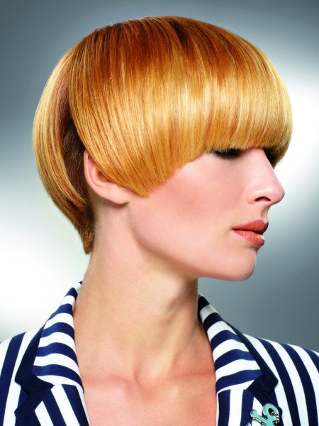Bowl-cut hair with a neat outline
