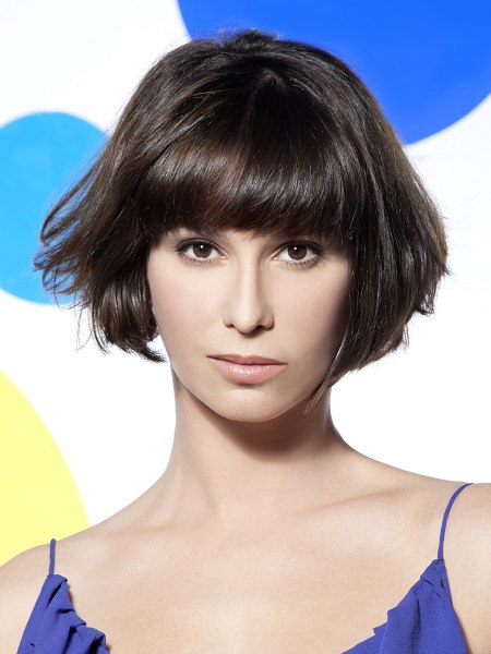 Chin-level bob with a tapered angle and a straight fringe