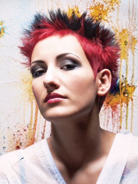 Short punky hairstyle with two hair colors