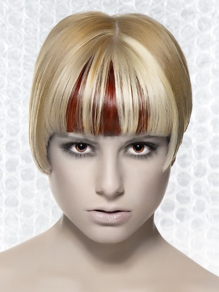 Blonde hair with a red fringe