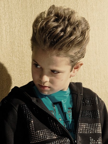 Little boys haircut with the top hair lifted up