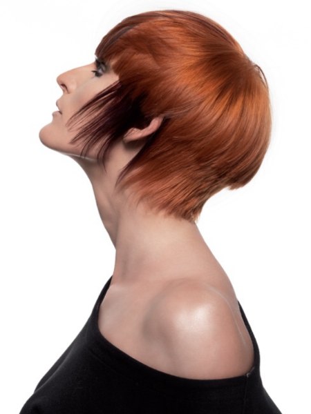 Short mushroom cut hair with a long graduated neckline