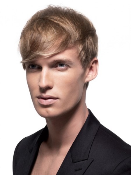 Male hair cut with short sides and overlapping layers