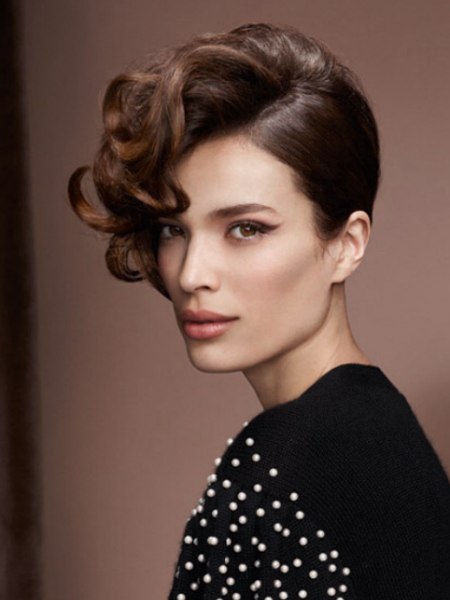 Updo with a sleek and curly side