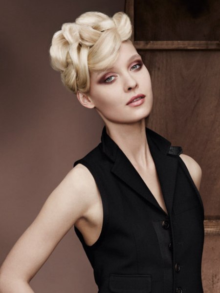 Updo with woven blonde hair