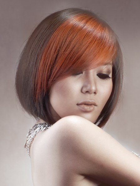 Modern chin length bob with an inward turn at the hair ends