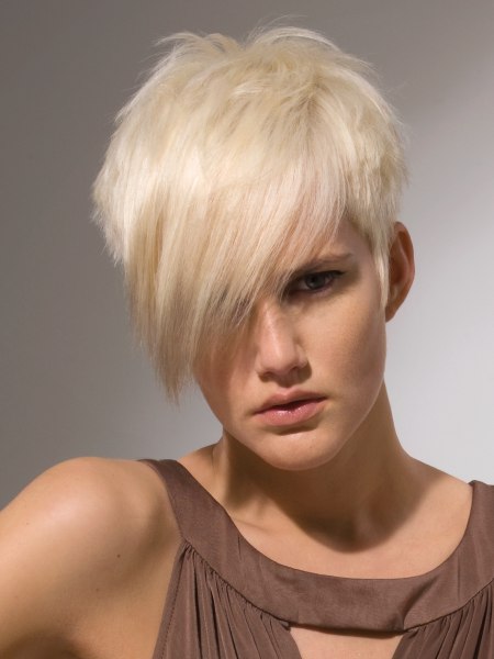 Fashionable short platinum blonde hair