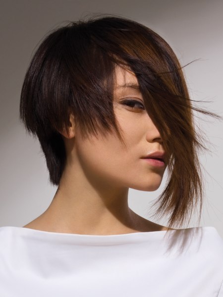 Asymmetrical bob cut with a soft neckline