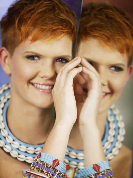 Buzzcut short copper hair for women