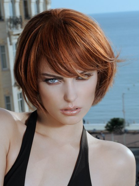 Short bob haircut with side bangs