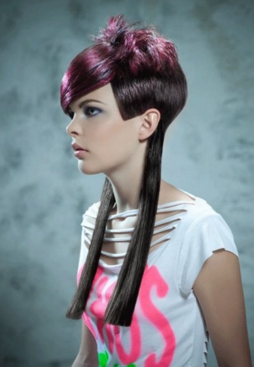 Short-long hairstyle with different lengths and colors