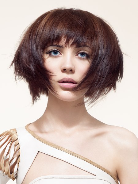 Angled bob styled for a blown-out effect