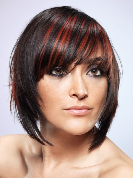 Streaked bob with diagonal bangs