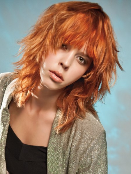 Shag cut with rough texture for orange-copper hair