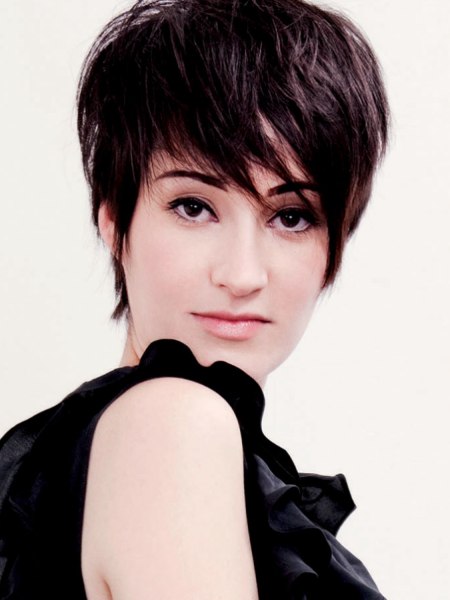 Fashionable pixie haircut with sideburns