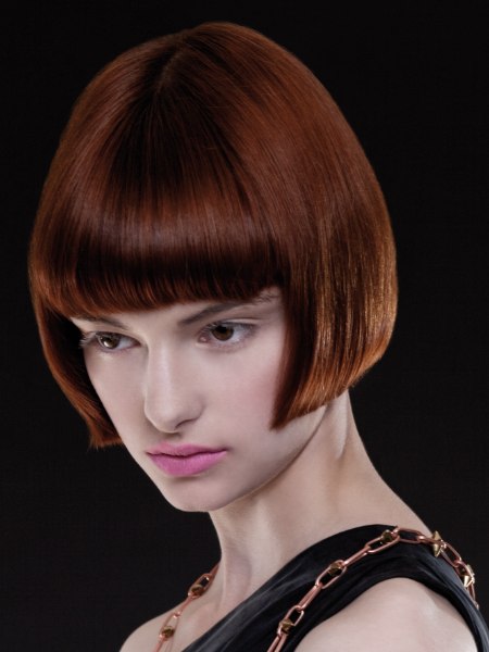Very short cheek-length bob haircut