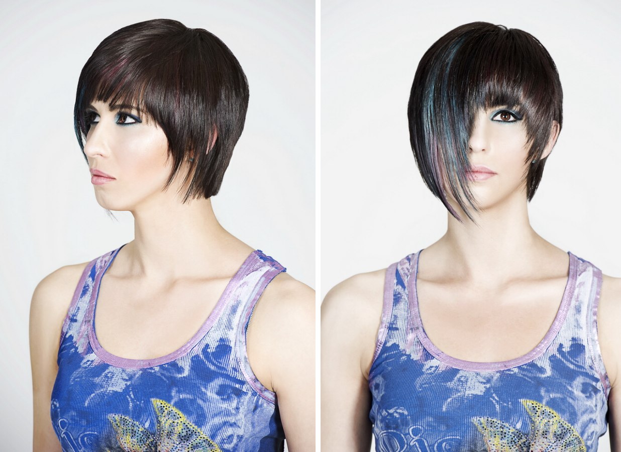 Deeply-tapered short haircut with a curved line