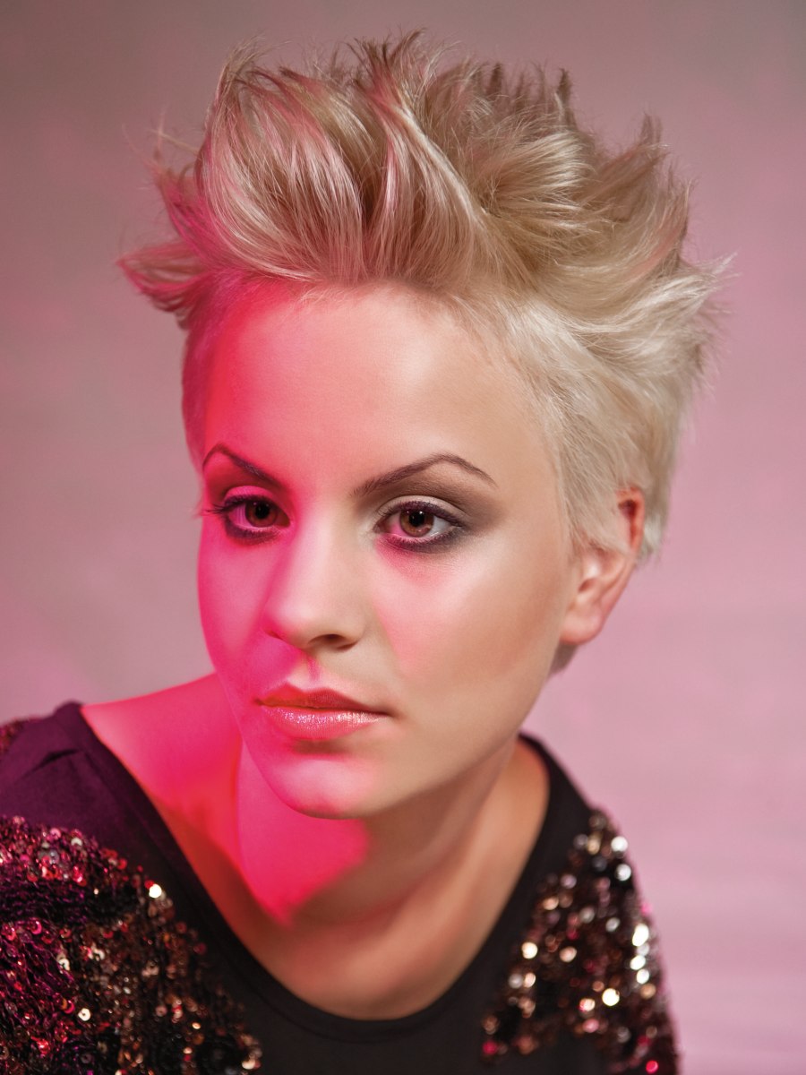 Glamorous short hairstyle with the hair styled upright