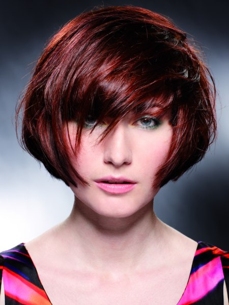 Short brown hair with casual diagonal styling