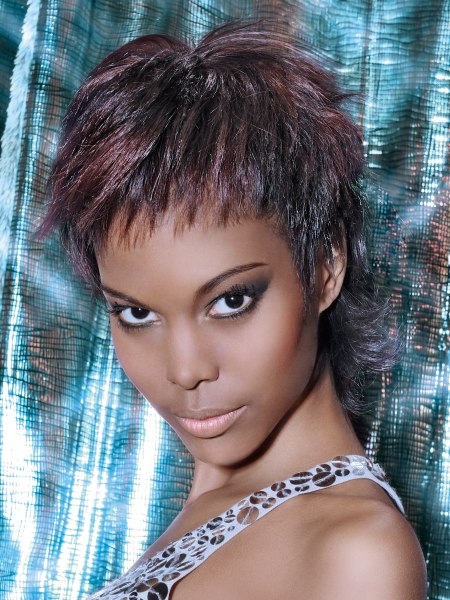Pixie cut with point-cut layers for black hair