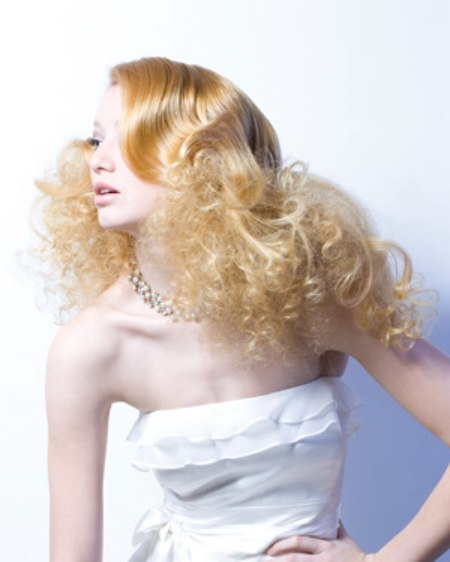 Blonde wedding hairstyle with small curls