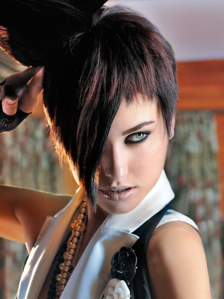 Short hairstyle with a half fringe