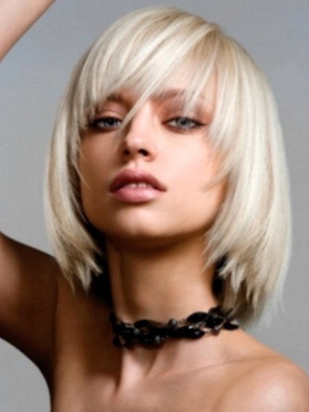 Medium long tapered bob for platinum blonde hair