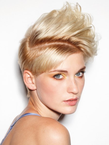 Short hair with a long and sharp partition