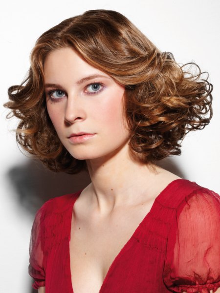 Medium long bob cut with layers and curls